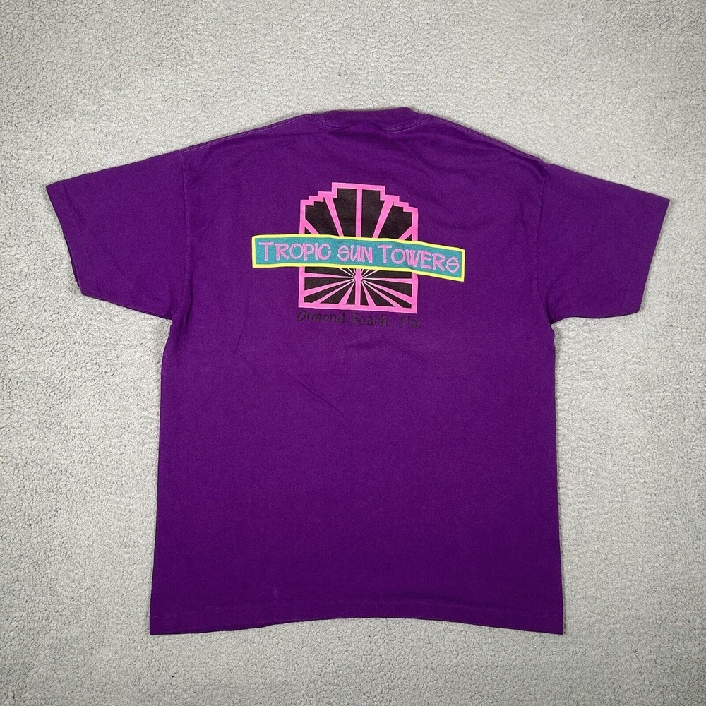 Vintage Anvil Shirt‎ Mens XL Purple Single Stitch Tropic Sun Towers 90s USA Made